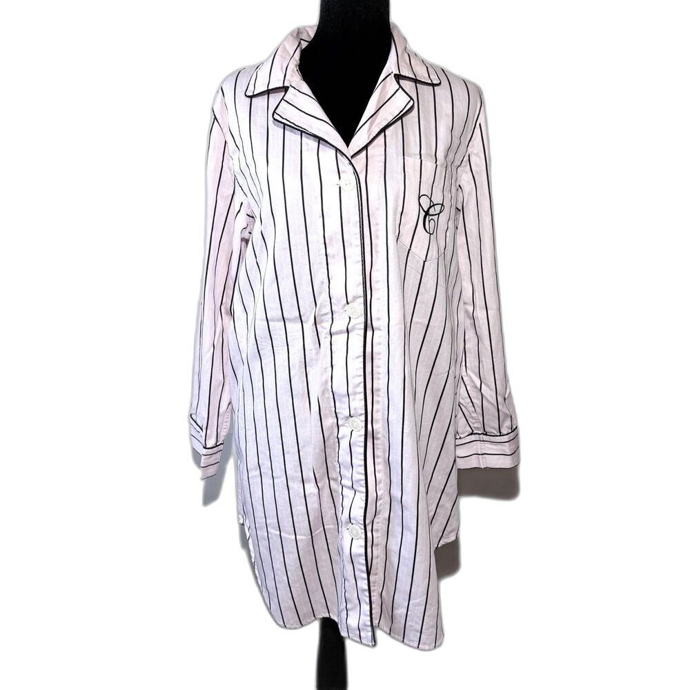 CHAPS Pink Striped Sleep Shirt Pajama Nightgown 100% Cotton Women’s M Y2K